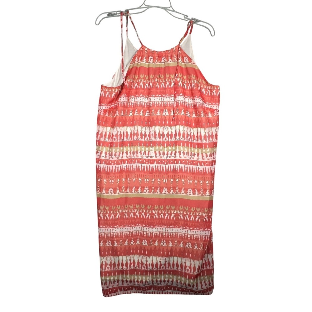 charming charlie Women's L Coral White Tan Geometric Halter Neck Shift Dress